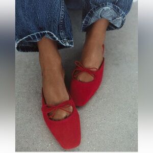 Zara Leather Mules with Bow Red